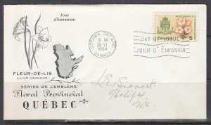 Canada Scott 419 Rose Craft FDC - Quebec Floral Emblem & Arms #2