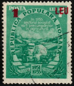 ✔️ ROMANIA 1952 CURRENCY REFORM OVERPRINT AGRICULTURE MACHINERY SC. 866 [14.8.3]