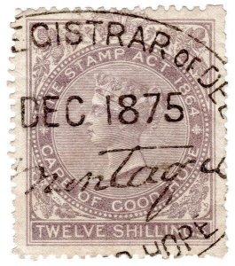 (I.B) Cape of Good Hope Revenue : Stamp Duty 12/- (1865)