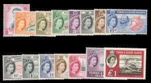 Turks & Caicos Islands #121-135 Cat$112.65, 1957-60 QEII, complete set, never...