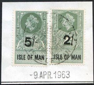 Isle of Man QEII 5/- and 2/- Key Plate Type Revenues CDS on Piece