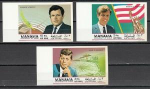 Manama, Mi cat. 201-203 B. Kennedy Brothers, IMPERF issue. ^