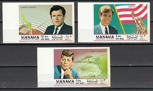 Manama, Mi cat. 201-203 B. Kennedy Brothers, IMPERF issue. ^