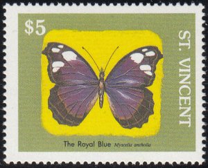 St. Vincent 1989 MNH Sc 1253 $5 The Royal Blue Butterflies