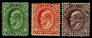 1904-07 Falkland Islands #22-24 KE VII - New & Used - Fine+ - CV$43.00 (E#3446)