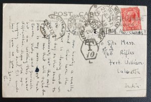 1932 England Postage Due Picture Postcard Cover To Calcutta India 