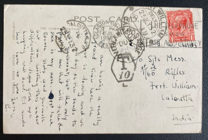 1932 England Postage Due Picture Postcard Cover To Calcutta India 