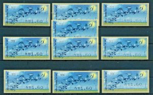 ISRAEL 2009 BIRDS 10 ATM LABELS BASIC RATE ALL MACHINES ISSUED  MNH 