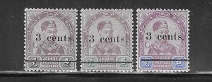 MALAYA- JOHORE SCOTT #26-28 1894 SURCHARGES- MINT HINGED