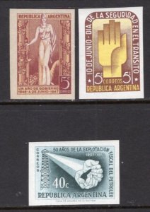 Argentina 1947-1957, 3 Different IMPERF Singles MNH