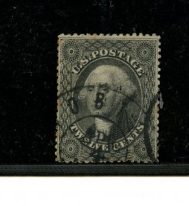 U.S. #36 (U133) Washington 12¢ black, plate #1, 1857, used, F-VF, CV$300.00