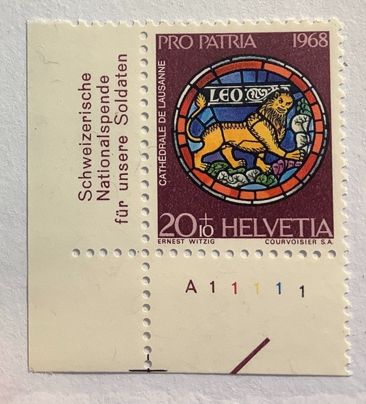 Switzerland 1968 Scott B375 MNH - Stained Glass, Zodiac: Lion
