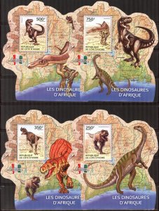 Ivory Coast 2014 Dinosaurs 4 S/S MNH