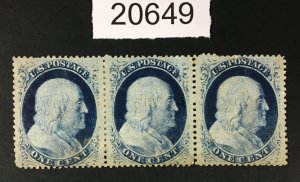 MOMEN: US STAMPS # 24 STRIP OF 3 USED POS.83-85R8 LOT # 20649