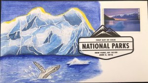 2016 National Parks FDC Hand Drawn Painted Cachet Glacier Bay Humpback Whale