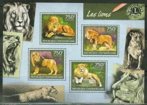 CENTRAL AFRICA 2014 LIONS W/ ROTARY INTERNATIONAL SYMBOL  SHEET MINT NH