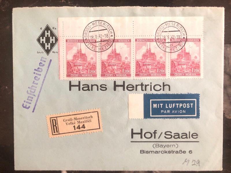 1942 Meseritsch Bohemia Germany Registered Express Cover To Hof Saale Germany