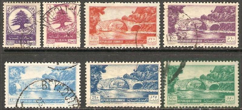 Lebanon 1950 Scott 236-242 Redrawn 1948 type short set used