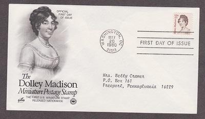 1822 Dolley Madison ArtCraft FDC with neatly typewritten address