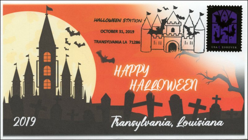 19-268, 2019, Halloween, Pictorial Postmark, Event Cover, Transylvania LA, 