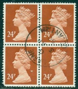 GREAT BRITAIN SG-X968, SCOTT # MH-125 BLOCK OF 4 MACHIN, USED, GREAT PRICE!