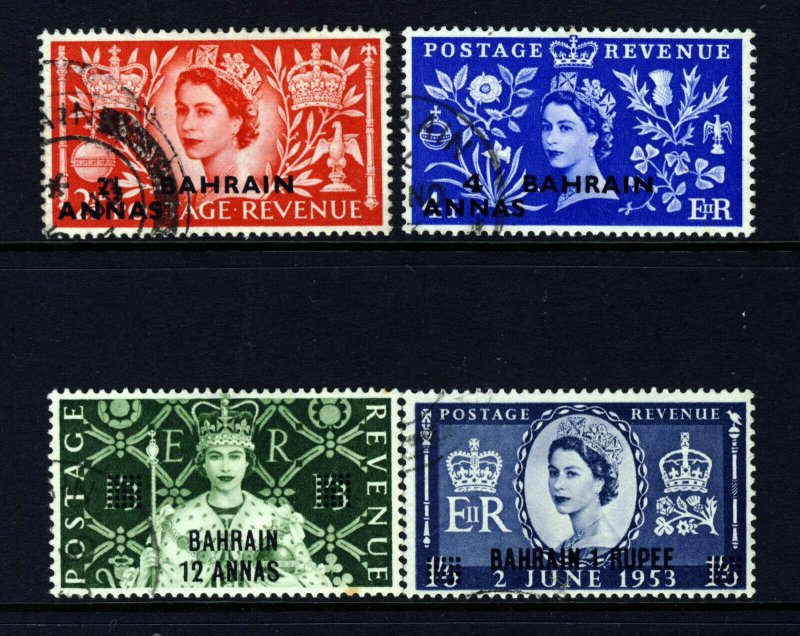 BAHRAIN QE II 1953 Complete Overprinted Coronation Set SG 90 to SG 93 VFU