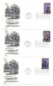 1629-31 Spirit of '76  set of 3 Artcraft FDCs