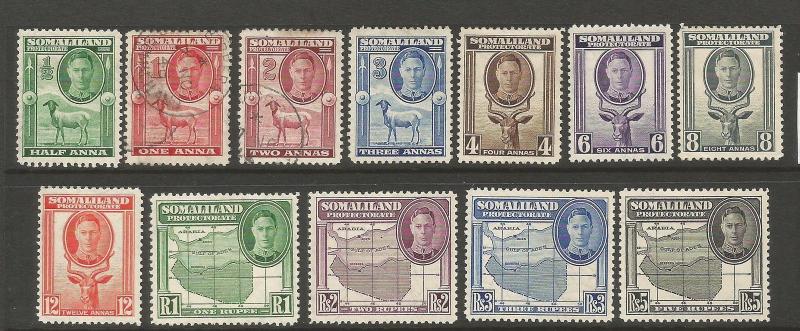  SOMALILAND PROTECTORATE 1942  KGVI  PICTORIALS SET 12  M&U  SG 105/12