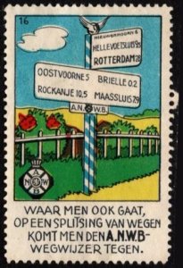 Vintage Netherlands Poster Stamp The Royal Dutch Touring Club Where Ever You Go