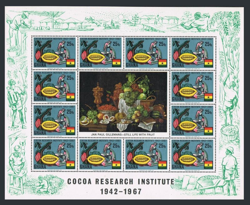 Ghana 323-326, 326a sheets, MNH. Mi 334-337,Bl.30. Cocoa production, 1968.Beans.