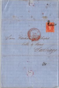 SCHALLSTAMPS CHILE 1864 POSTAL HISTORY COLON LETTER ADDR SANTIAGO CAN VALPARAISO