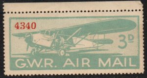 Great Britain - Great Western Railway 3d Air mail Mint no gum