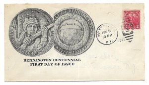 US 643 (PL-3) 2c Vermont Sesquicentennial FDC Unoff Cxl Roessler Cachet ECV $300