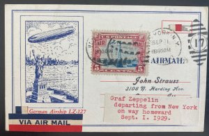1929 New York USA Graf Zeppelin LZ 127 Flight Postcard Airmail Cover