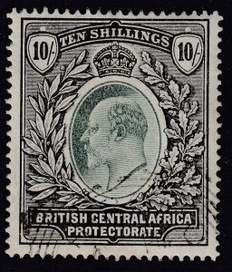 SG 65 British Central Africa 1903-04. 10/- grey-green & black. Very fine used...