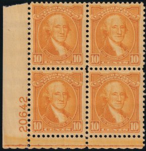 Sc# 715 U.S 1932 Washington Bicentennial 10¢ plate block 20642 MNH CV $110.00