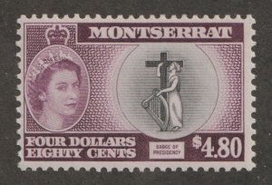 1955 Montserrat Sc# 142 - $4.80 QEII, Badge of Presidency. MNH Cv$40.00