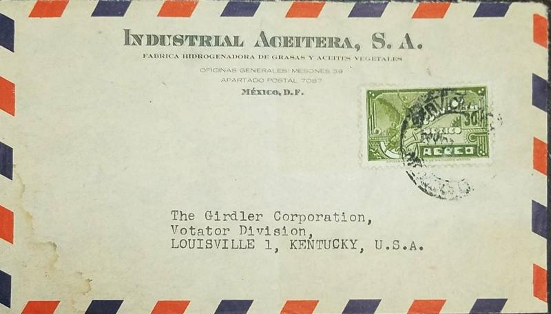 O) 1934 MEXICO, SYMBOLICAL OF FLUGHT SCOTT AP19 30 CENTS GREEN, TO KENTUCKY 