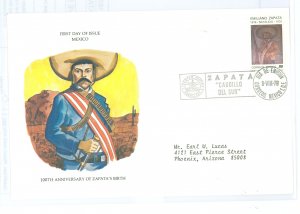 Mexico 1185 1979 100th anniversary of Zapata's birth, addressed, Postal Commerative Society FDC