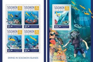 Diving Marine Fauna Fishes Sharks Fische Animals Solomon Islands MNH stamp set