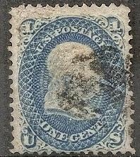 US   92 Used 1867 1c blue Franklin F Grill CV $475.00 VF