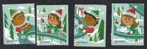 United States #5721-25 Forever (60¢) Holiday Elves. 4 singles from booklet. MNH