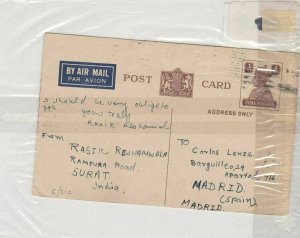 india to madrid 1947 postcard Ref 8564 