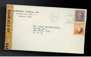 1943 Cuba Airmail Censored cover to USA