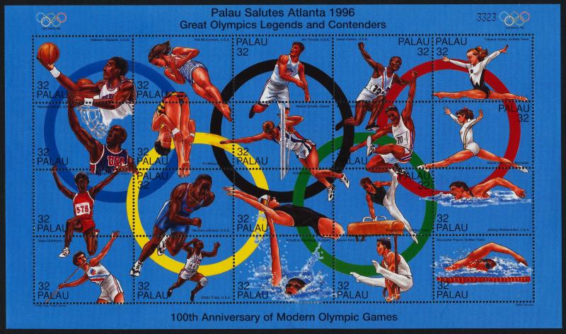 Palau 401 MNH Olympic Sports, Gymnastics, Athletrics, Basketball, Swimming (cr)