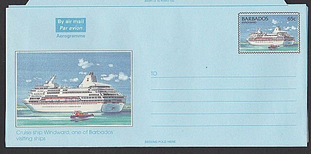 BARBADOS 65c Cruise liner 'Windward'  aerogramme unused........ ............K270