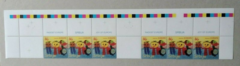 SERBIA-MNH TWO STRIPS O 3 STAMPS WITH RARE MIDLE TAB AND RAND-JOY OF EUROPA-2009