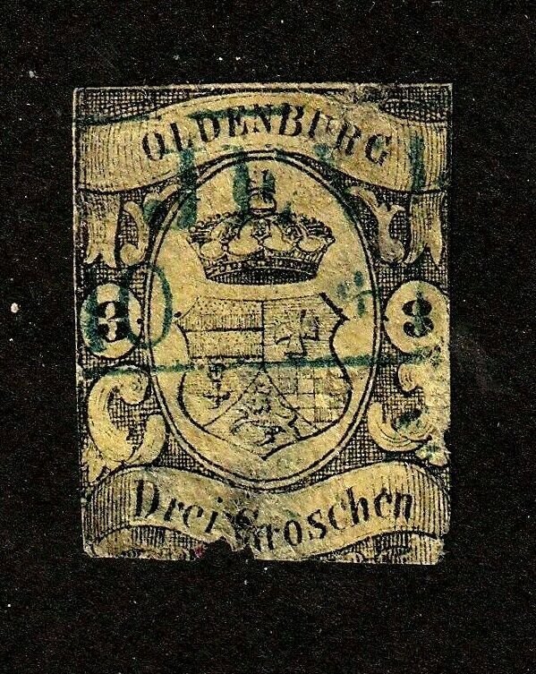 Oldenburg stamp #8, used,  CV $600
