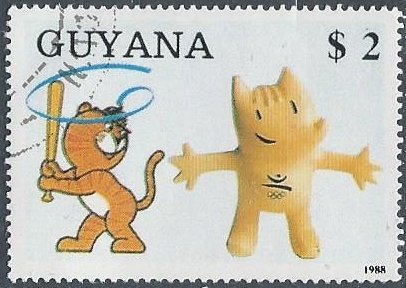 Guyana Sc. #2019 (used cto, from minisheet) $2 Olympic mascots (1989)