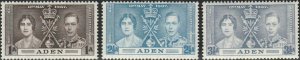 Aden, #13-15  Mint Hinged From 1937